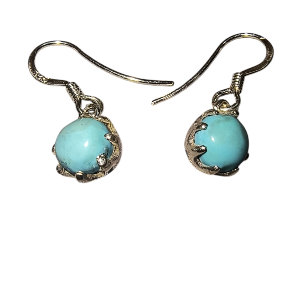 Sterling Silver and Faux Turquoise Petite Dangle Earrings Brand New